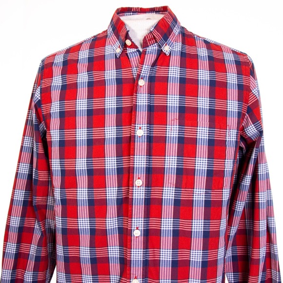 J Crew Mens sz S Red Blue Multicolor Plaid Check LS Button Front Shirt - Picture 2 of 9